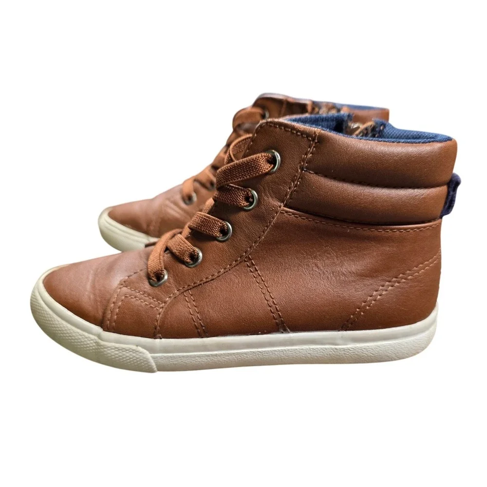 Cat & Jack Rylan Chukka Boots Brown Faux Leather High Top Sneakers Side Zip 11